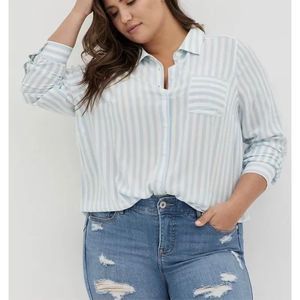 Torrid Lizzie rayon Crepe Button-Up Long Sleeve Shirt Striped